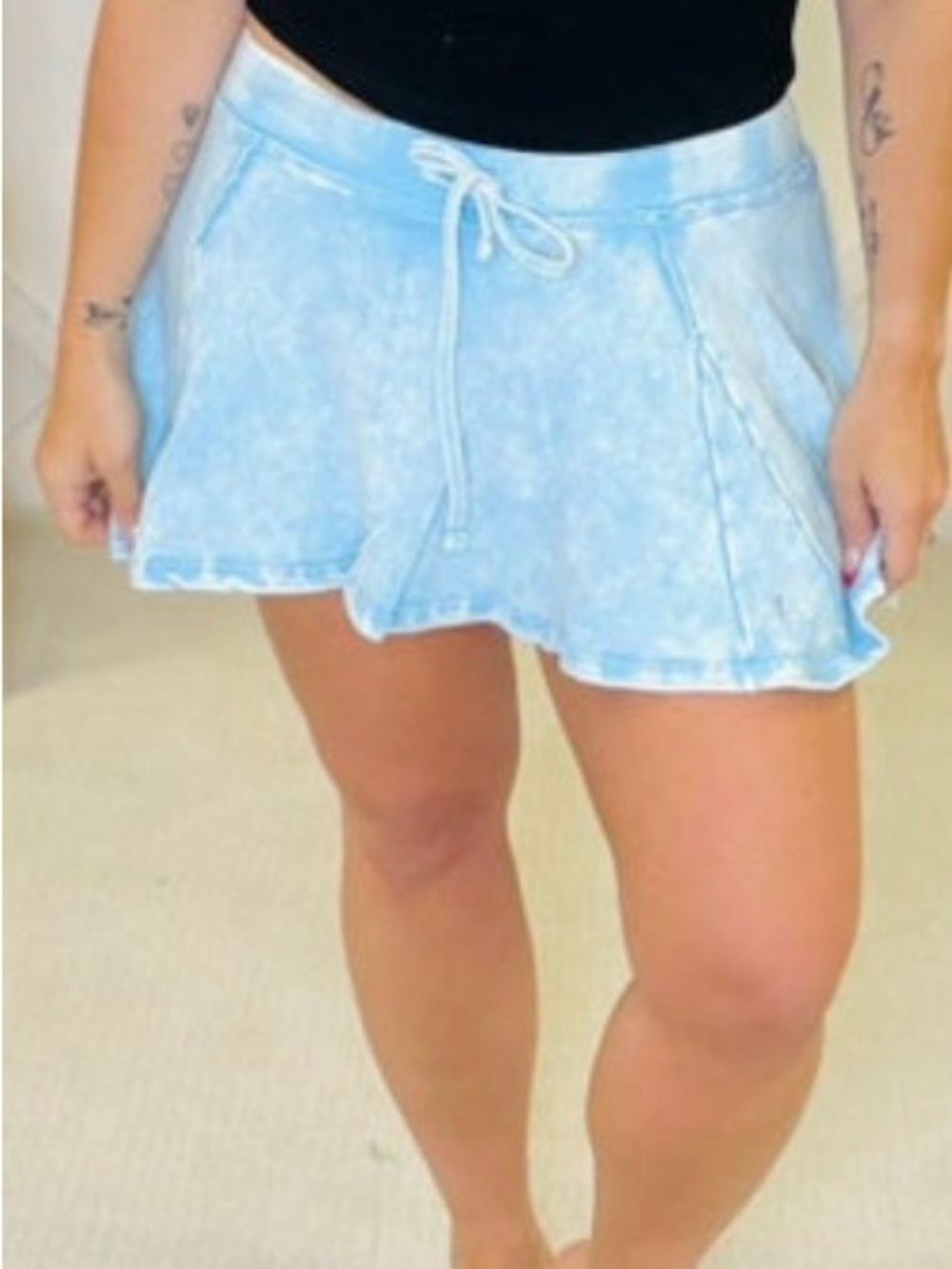 Double Zero Light Blue cotton Mineral Washed Tennis Skort